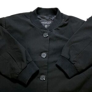 Rachel Zoe Black Bomber Jacket Cropped Button Front Ribbed Collar Cuffs Womens M